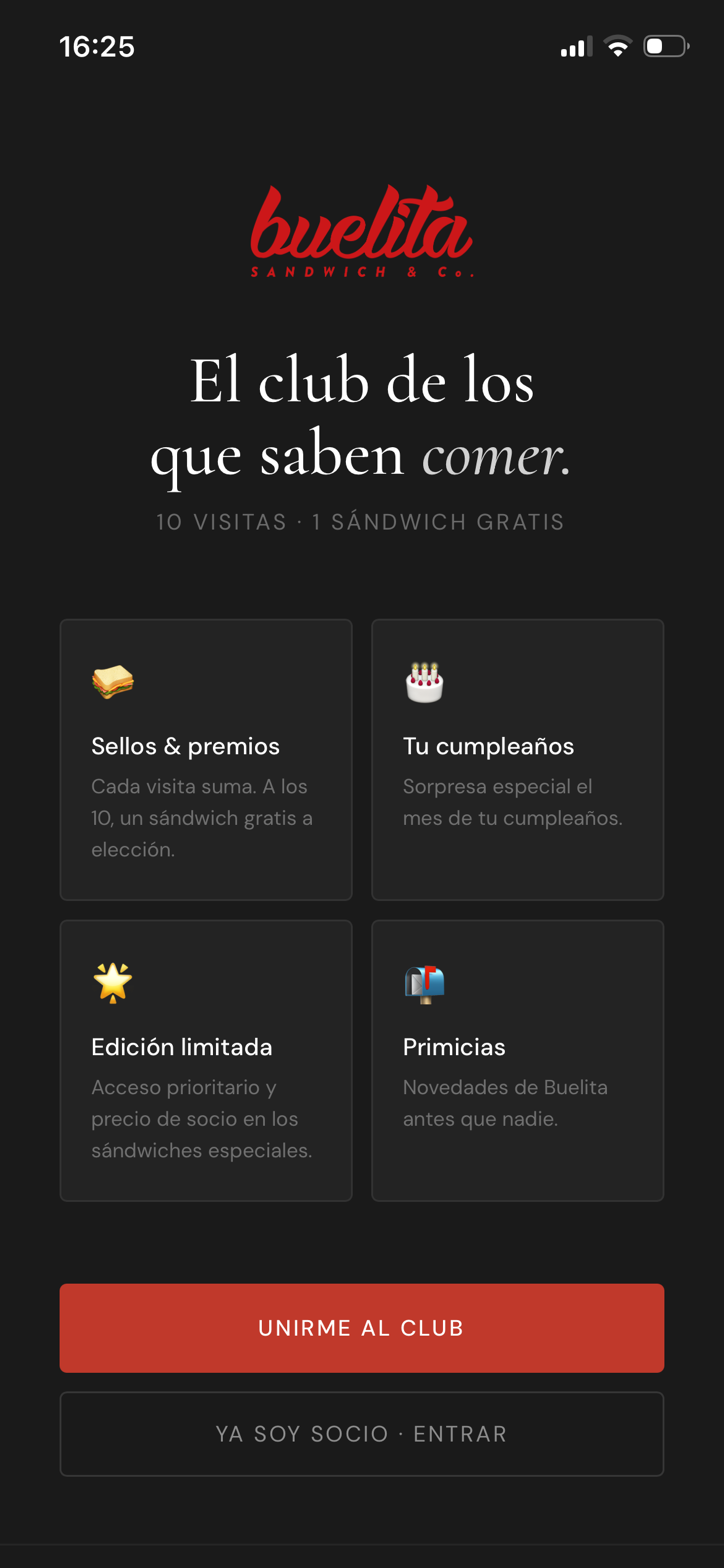 Club Buelita — pantalla de bienvenida